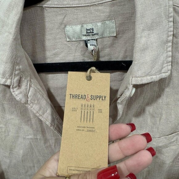 Women’s Thread & Supply Linen Blend Button Up Top Short Distressed NWT Brown Tan - Picture 7 of 7